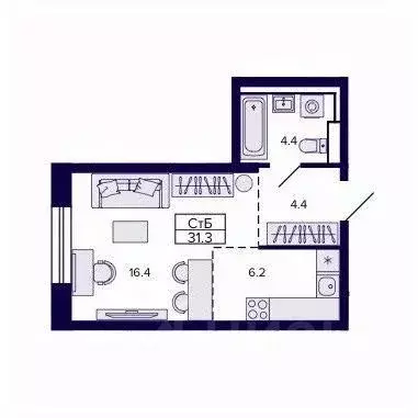 Студия Хабаровский край, Хабаровск ул. Карла Маркса, 96/1 (31.36 м) - Фото 1