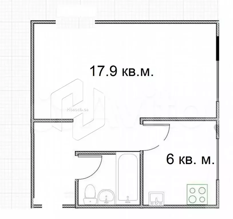 1-к. квартира, 29,6 м, 1/4 эт. - Фото 0