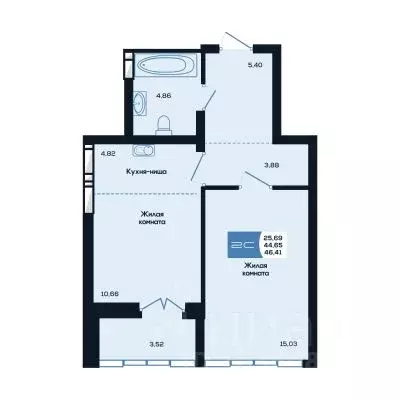 2-к кв. Новосибирская область, Новосибирск ул. Титова, 48 (46.41 м) - Фото 1