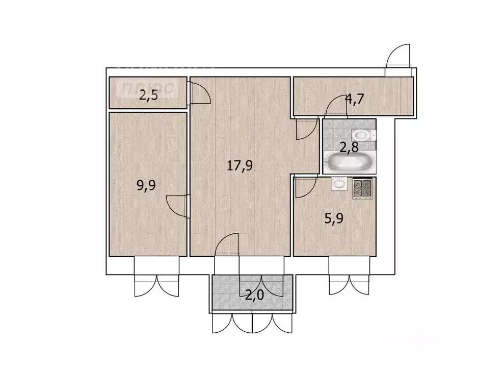 2-к кв. Башкортостан, Уфа Первомайская ул., 6А (44.3 м) - Фото 1