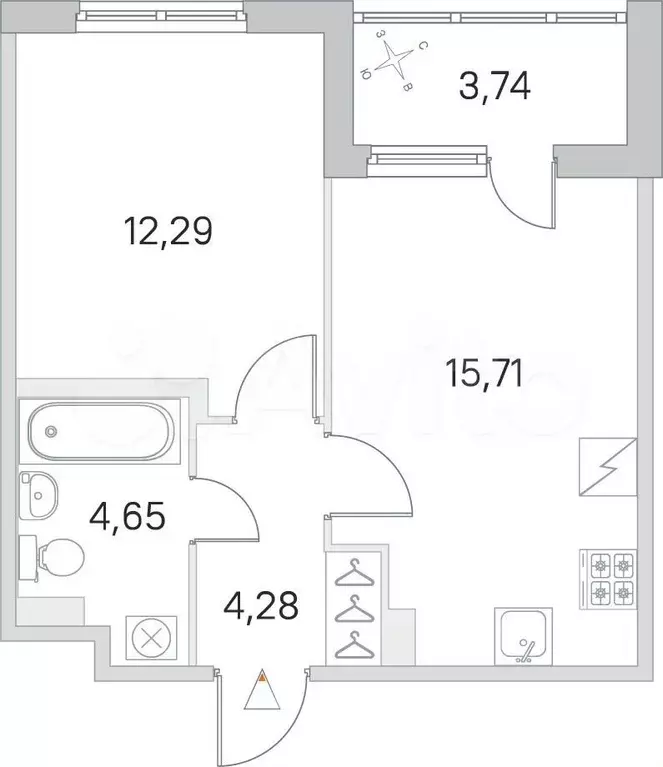 1-к. квартира, 38,8 м, 1/5 эт. - Фото 0