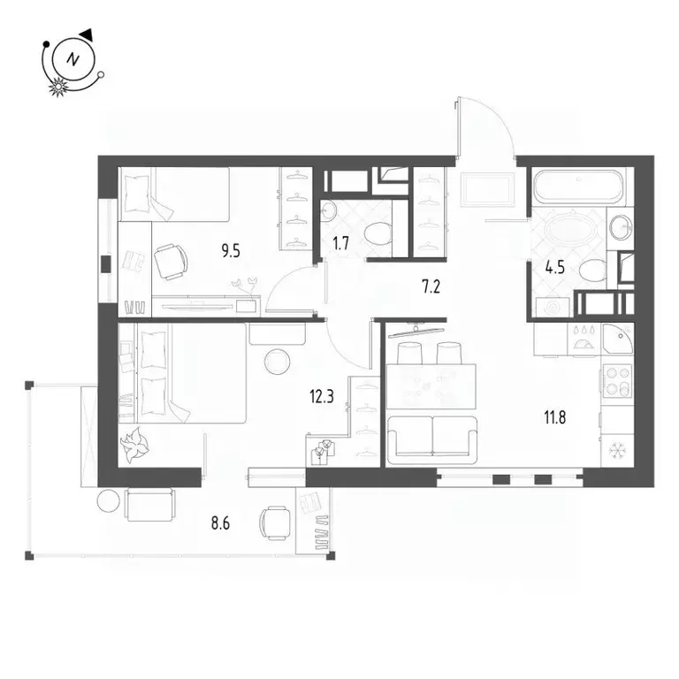 2-к кв. Санкт-Петербург пос. Шушары, ул. Чудовская, 14к1 (49.5 м) - Фото 2