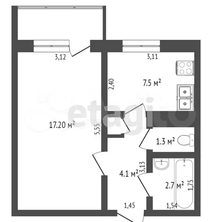 1-к. квартира, 34 м, 2/9 эт. - Фото 0