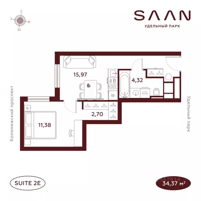 2-к кв. Санкт-Петербург  (34.37 м) - Фото 2