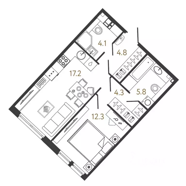 1-к кв. Санкт-Петербург Миргородская ул., 1 (48.5 м) - Фото 0