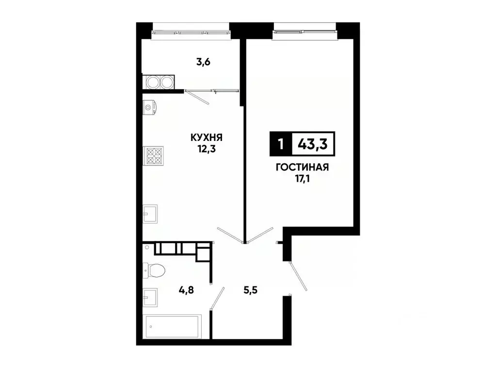 1-к кв. Ставропольский край, Ставрополь ул. Андрея Голуба, 12к8 (43.3 ... - Фото 0