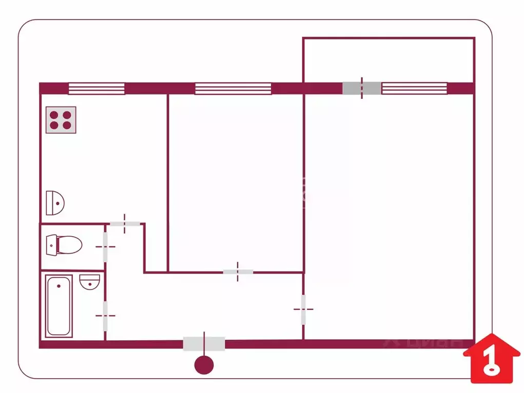 2-к кв. Омская область, Омск ул. Чехова, 3 (46.3 м) - Фото 1