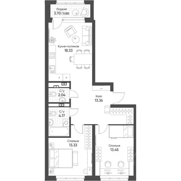 2-к кв. Свердловская область, Екатеринбург Солнечный жилрайон,  (66.3 ... - Фото 1