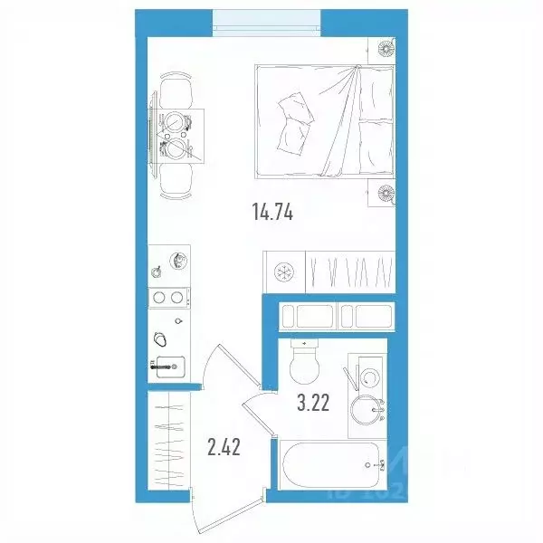 Студия Санкт-Петербург дор. Муринская, 67 (20.38 м) - Фото 0