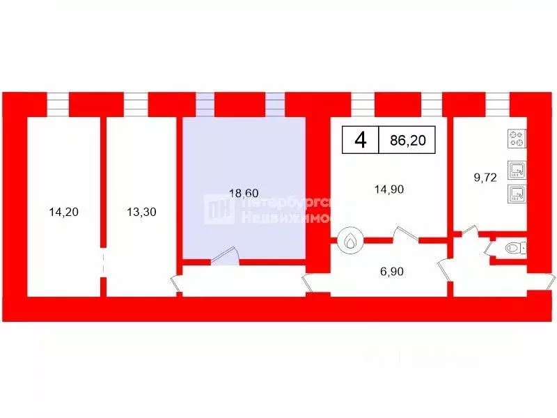 Комната Санкт-Петербург Спасский пер., 6-8 (18.6 м) - Фото 1
