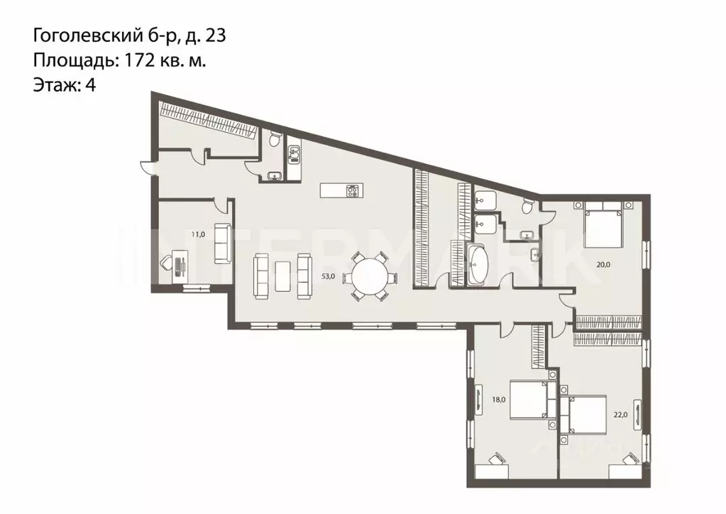 5-к кв. Москва Гоголевский бул., 23 (172.0 м) - Фото 1
