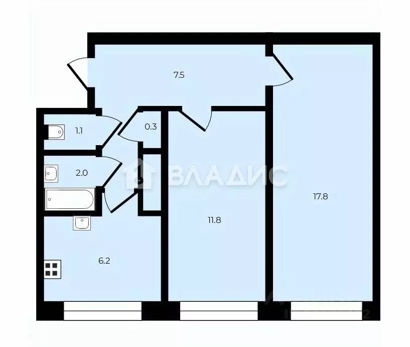 Квартира, 2 комнаты, 46.7 м - Фото 1