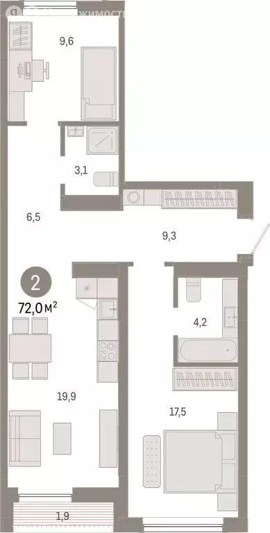 2-комнатная квартира: Новосибирск, Большевистская улица, с49 (72.03 м) - Фото 0