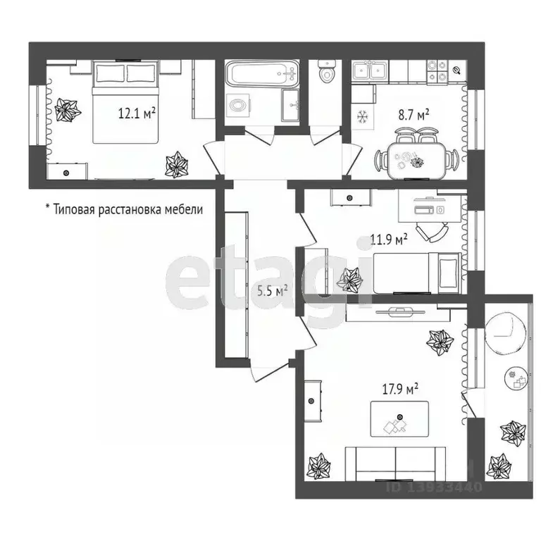 3-к кв. Тюменская область, Тюмень Амурская ул., 152 (62.1 м) - Фото 1