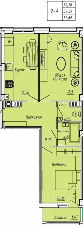 2-к кв. Ивановская область, Иваново Апрельская ул., 95 (62.8 м) - Фото 0