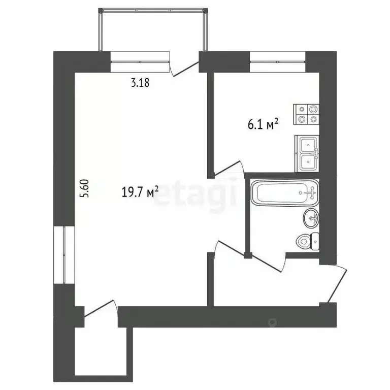 1-к кв. Калужская область, Калуга Телевизионная ул., 15 (33.0 м) - Фото 2