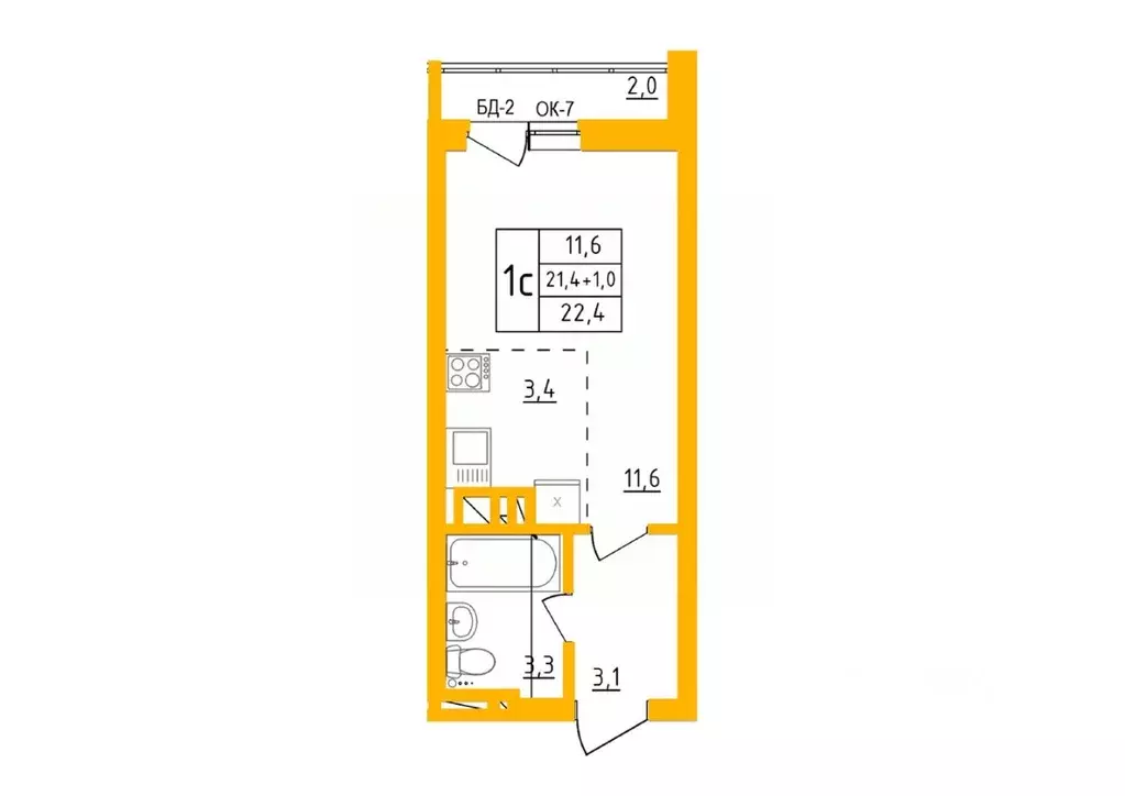 Студия Башкортостан, Уфа Инорс-4Б мкр, Акварель жилой комплекс (22.1 ... - Фото 1