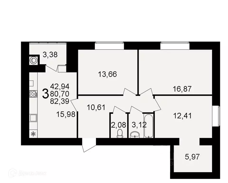 3-к кв. Рязанская область, Рязань ул. Княжье Поле, 10 (82.39 м) - Фото 1