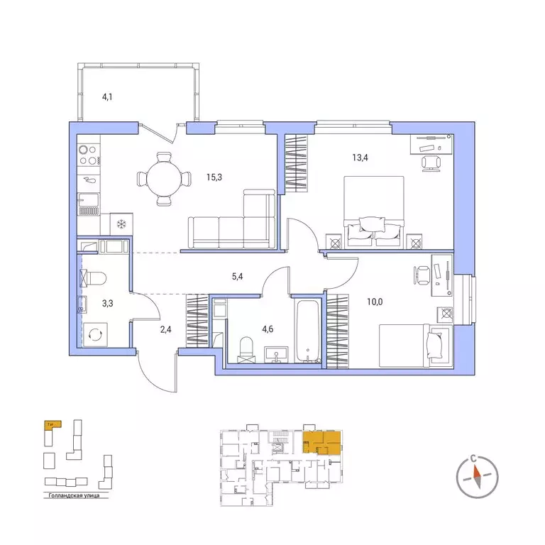 2-комнатная квартира: городской посёлок Янино-1, ЖК Янинский Лес (55.6 ... - Фото 1