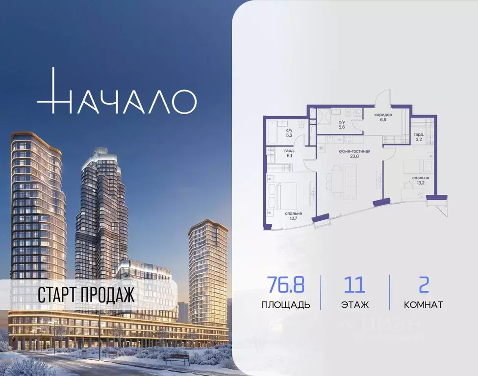 2-к кв. Москва ул. Сергея Макеева, 7С4 (76.8 м) - Фото 1