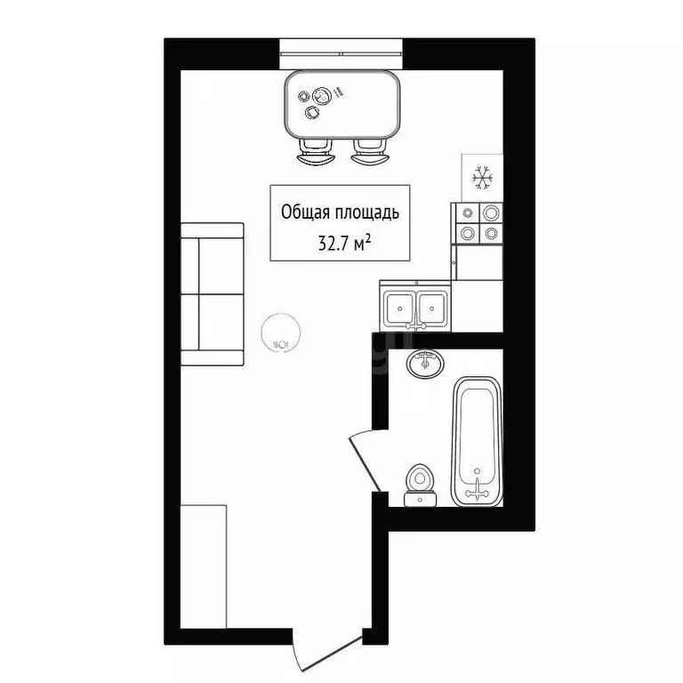 Квартира-студия: Новосибирск, улица Татьяны Снежиной, 39 (32.7 м) - Фото 1