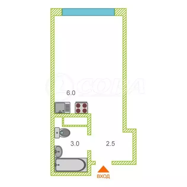 Квартира-студия: Тюмень, Селекционная улица, 8 (23.1 м) - Фото 2