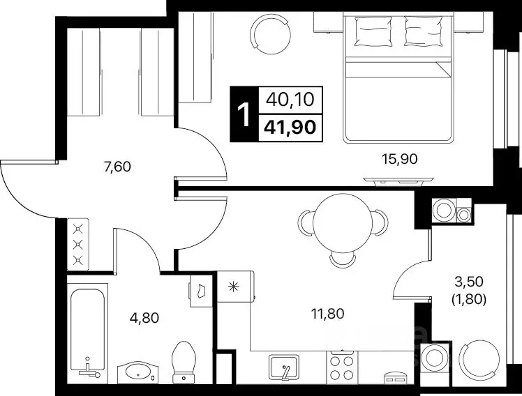 1-к кв. Ростовская область, Ростов-на-Дону бул. Авиаторов (41.9 м) - Фото 1