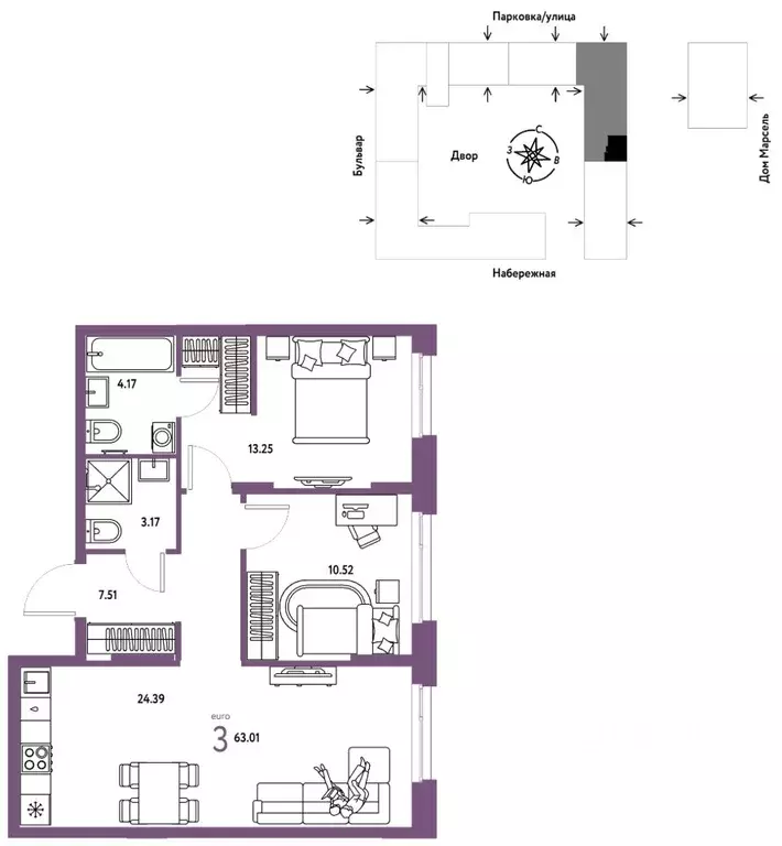 3-к кв. Тюменская область, Тюмень Береговая ул., 100к2 (63.01 м) - Фото 1