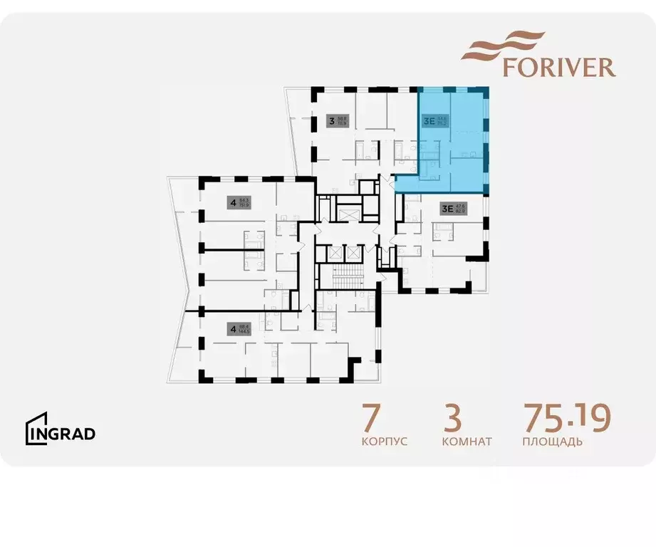 3-к кв. Москва Г мкр, Форивер жилой комплекс, 7 (75.19 м) - Фото 1
