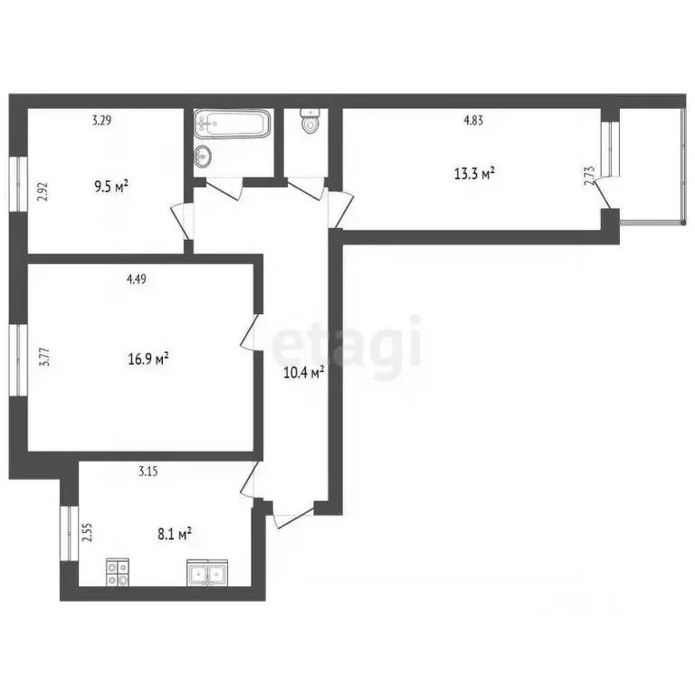 3-к кв. Вологодская область, Вологда Ленинградская ул., 93 (62.5 м) - Фото 1