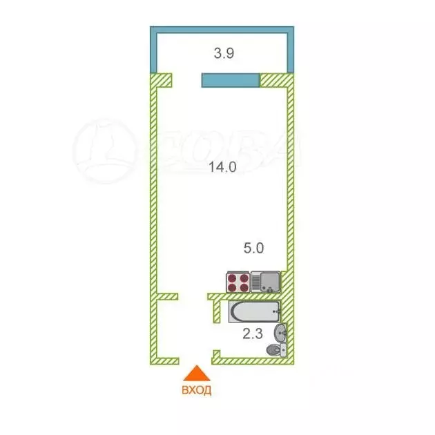 Студия Ханты-Мансийский АО, Сургут Университетская ул., 31 (24.0 м) - Фото 1