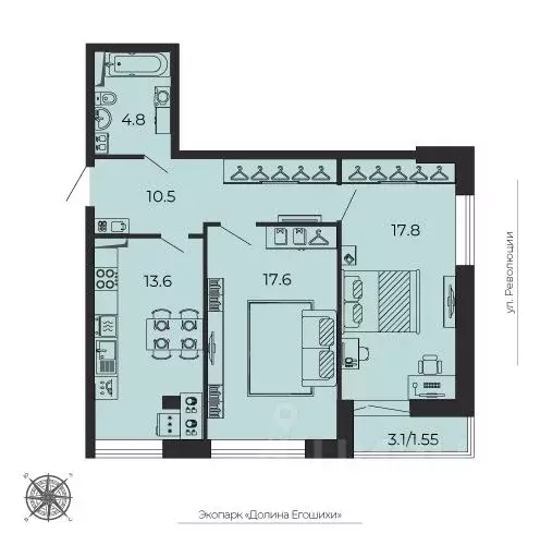 2-к кв. Пермский край, Пермь ул. Революции, 2А (65.95 м) - Фото 0