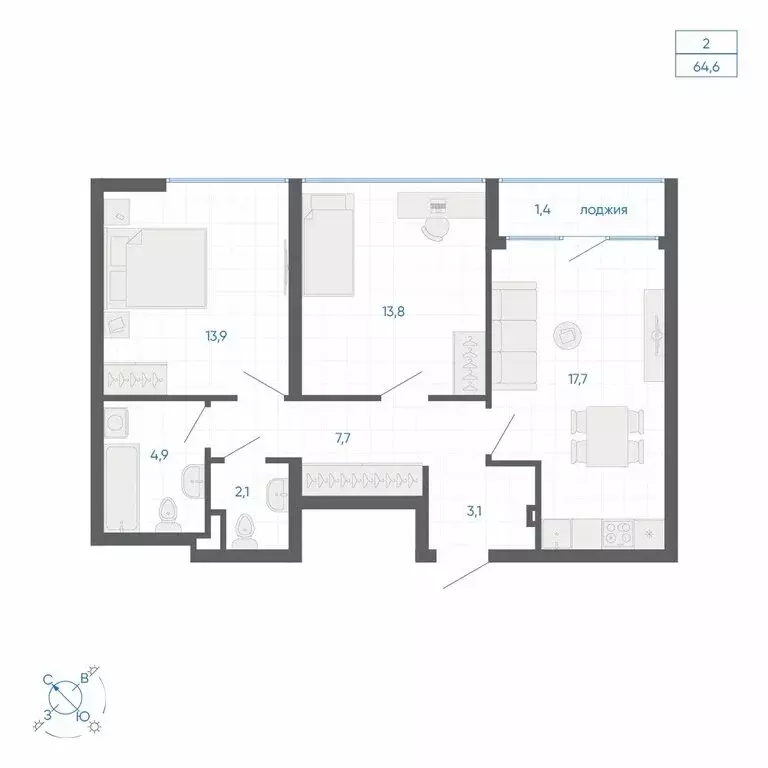 2-комнатная квартира: Екатеринбург, улица Вильгельма де Геннина, 59 ... - Фото 2