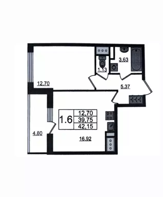 1-к кв. Санкт-Петербург аллея Арцеуловская, 19 (39.1 м) - Фото 2
