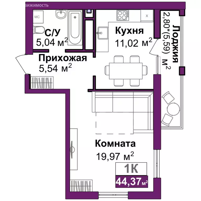 1-комнатная квартира: Симферополь, улица Батурина, 177к2 (41.3 м) - Фото 1