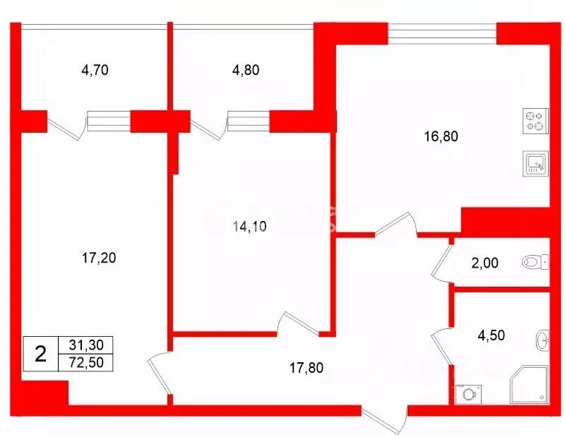 2-к кв. Санкт-Петербург, Санкт-Петербург, Сестрорецк дор. Таможенная, ... - Фото 2