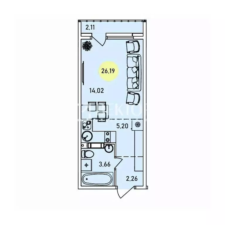 Студия Ярославская область, Ярославль ул. Лескова, 44 (26.19 м) - Фото 2