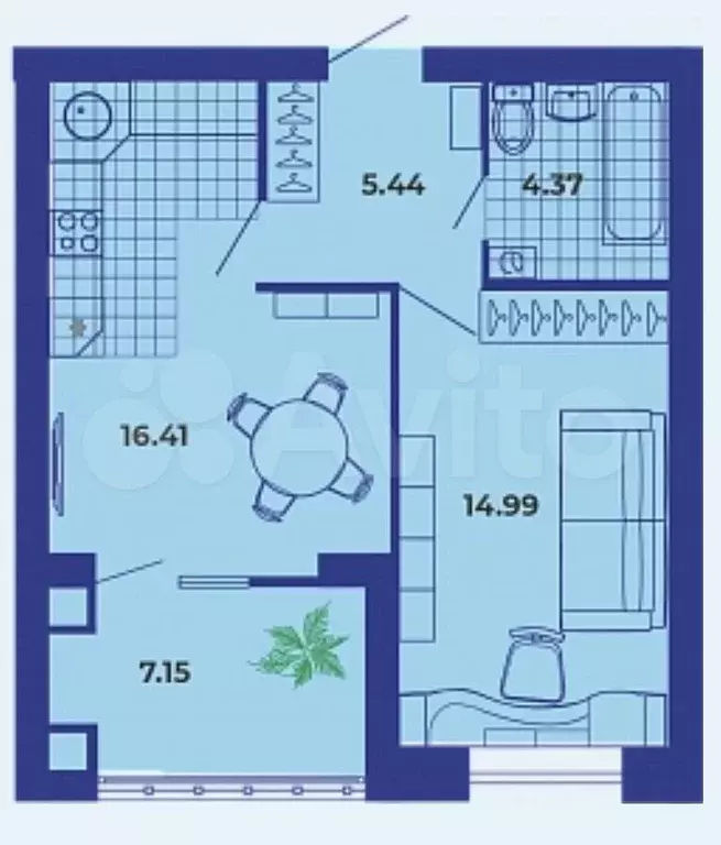 1-к. квартира, 48,4 м, 6/9 эт. - Фото 1