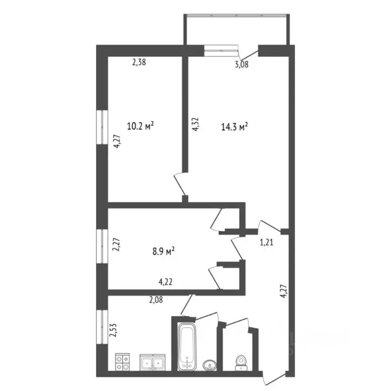 3-к кв. Тюменская область, Тюмень ул. 50 лет ВЛКСМ, 101 (49.6 м) - Фото 2
