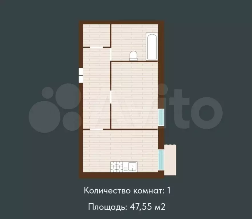 1-к. квартира, 47,6 м, 1/7 эт. - Фото 1