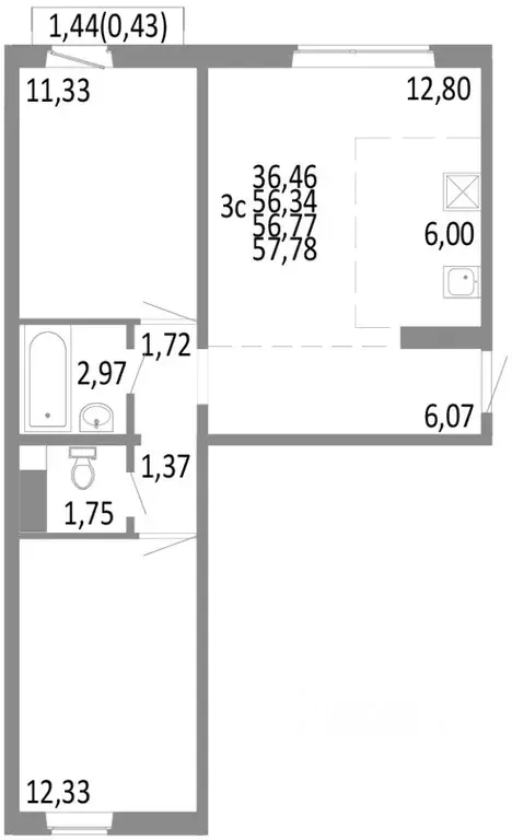 3-к кв. Челябинская область, Челябинск ул. Блюхера, 125В (56.77 м) - Фото 0