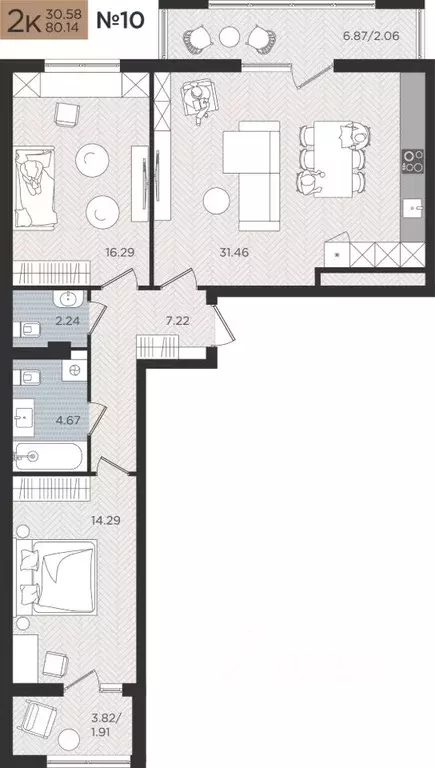 2-к кв. Калининградская область, Калининград Мой Город жилой комплекс ... - Фото 1