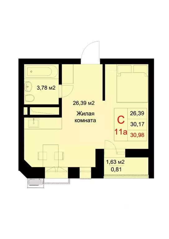 Студия Татарстан, Казань ул. Рауиса Гареева, 78Б (30.98 м) - Фото 0