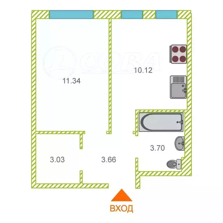 1-комнатная квартира: Тюмень, улица Юрия Рогачева, 11к2 (33.7 м) - Фото 1