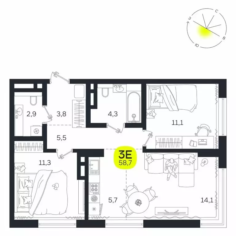 3-комнатная квартира: Екатеринбург, жилой район Южная Ботаника, ЖК ... - Фото 1