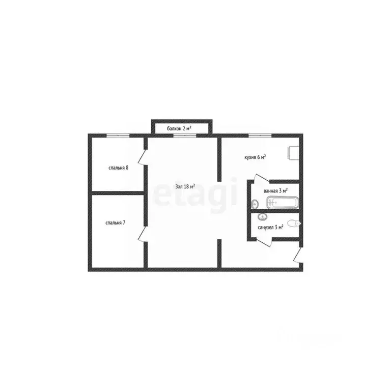 3-к кв. Адыгея, Майкоп Пролетарская ул., 340 (55.1 м) - Фото 2