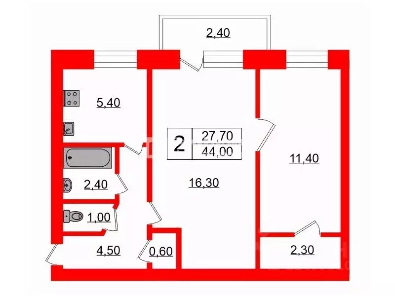 2-к кв. Санкт-Петербург просп. Металлистов, 14 (44.0 м) - Фото 1