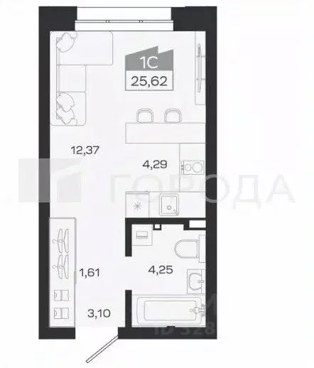 1-к кв. Томская область, Томск Сибирская ул., 83А (25.65 м) - Фото 1