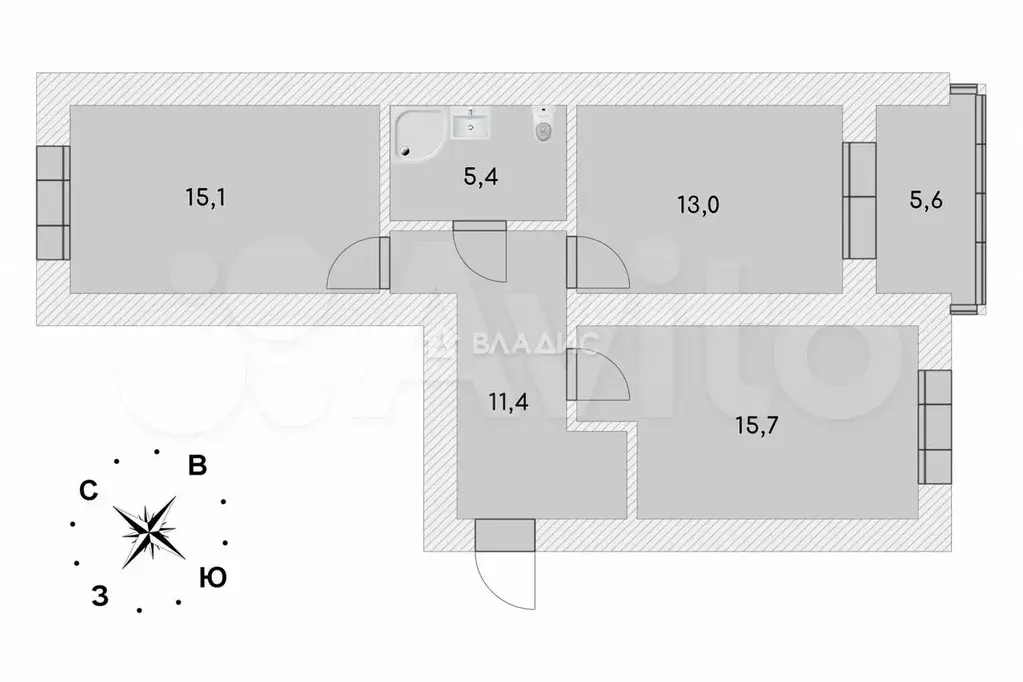 2-к. квартира, 61 м, 3/4 эт. - Фото 0