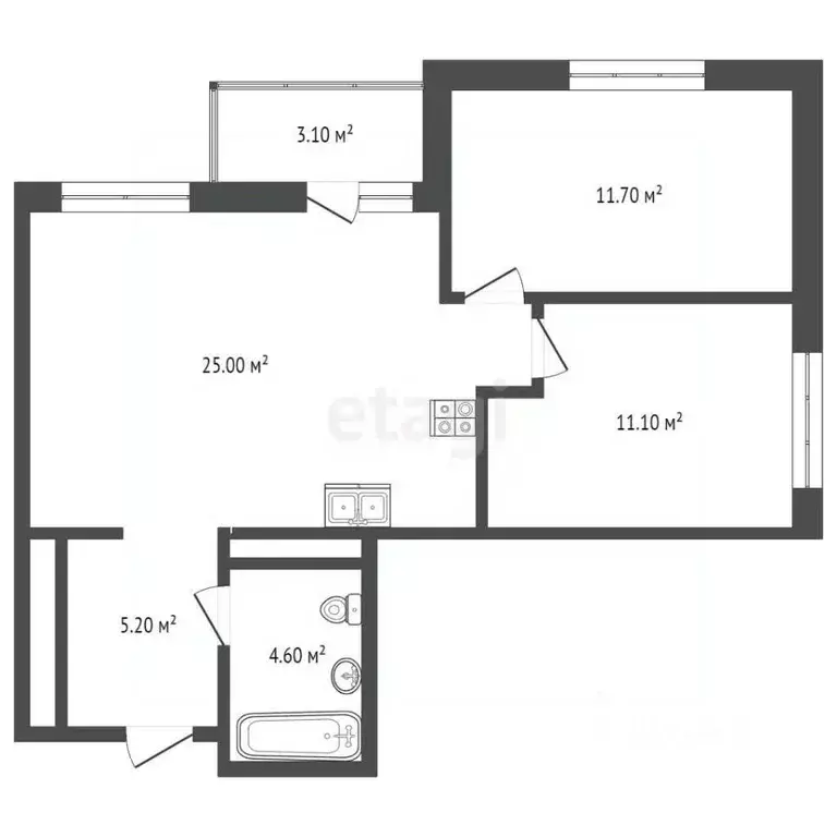 2-к кв. Ханты-Мансийский АО, Сургут ул. Ивана Захарова, 7 (57.0 м) - Фото 2